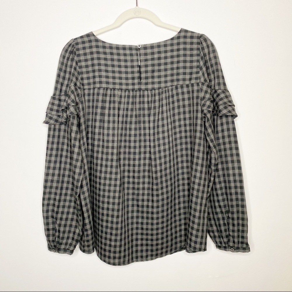 LOFT Knit Gingham Long Sleeve Top Gray M - Picture 2 of 4